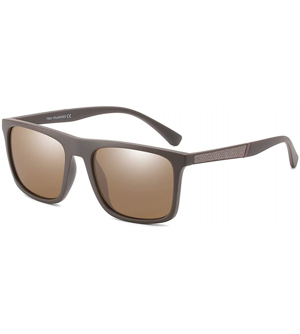 Square Polarized TR90 Sunglasses Men Male Sun Glasses Square Ultralight - Brown - CJ18M4DYX2K $23.03