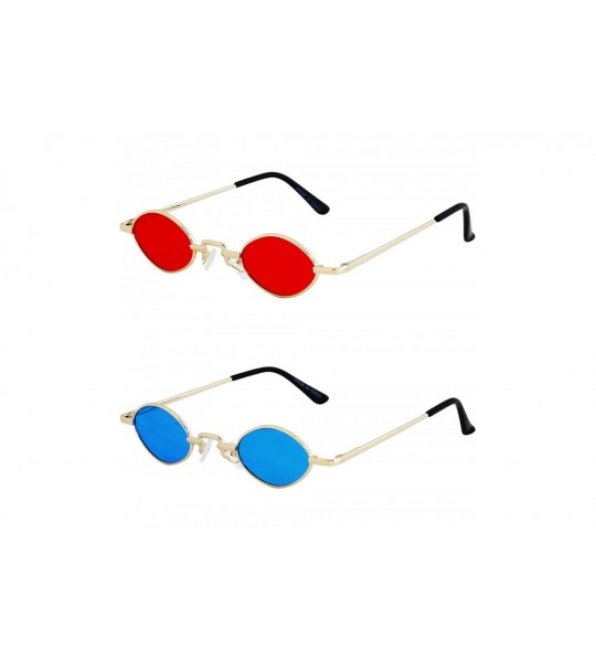 Oval Vintage Slender Oval Sunglasses Small Metal Frame Candy Colors - 2 Pack Red and Blue - C619840LHMS $28.24