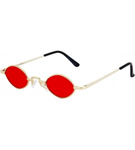 Oval Vintage Slender Oval Sunglasses Small Metal Frame Candy Colors - 2 Pack Red and Blue - C619840LHMS $28.24