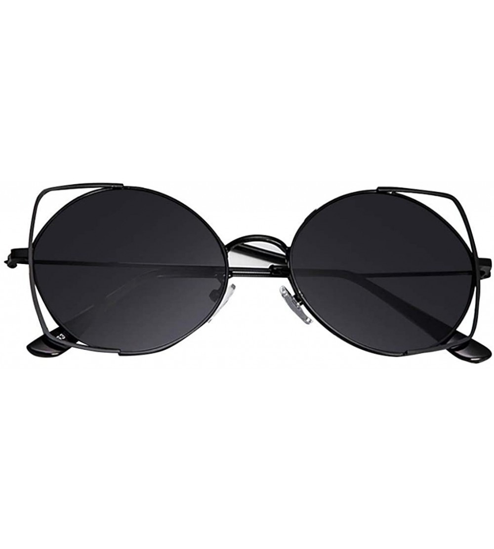 Round Small Polarized Round Sunglasses for Women Vintage Double Bridge Frame - Black - CE199KACDWA $16.45