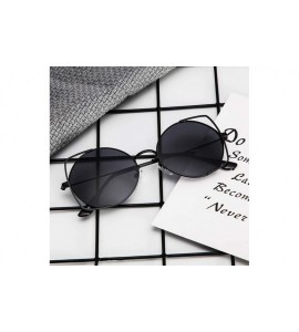 Round Small Polarized Round Sunglasses for Women Vintage Double Bridge Frame - Black - CE199KACDWA $16.45