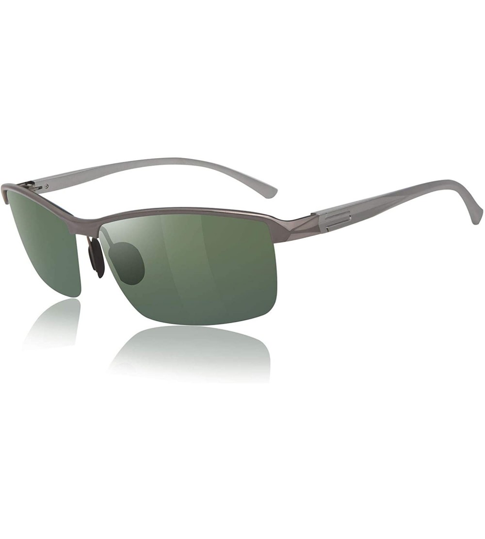 Sport Men's Driving Polarized Sunglasses for Men Sports Eyewear Fishing Goggles with Al-Mg Frame - Gun Frame Green Lens - CL1...