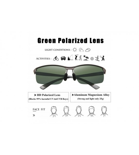 Sport Men's Driving Polarized Sunglasses for Men Sports Eyewear Fishing Goggles with Al-Mg Frame - Gun Frame Green Lens - CL1...