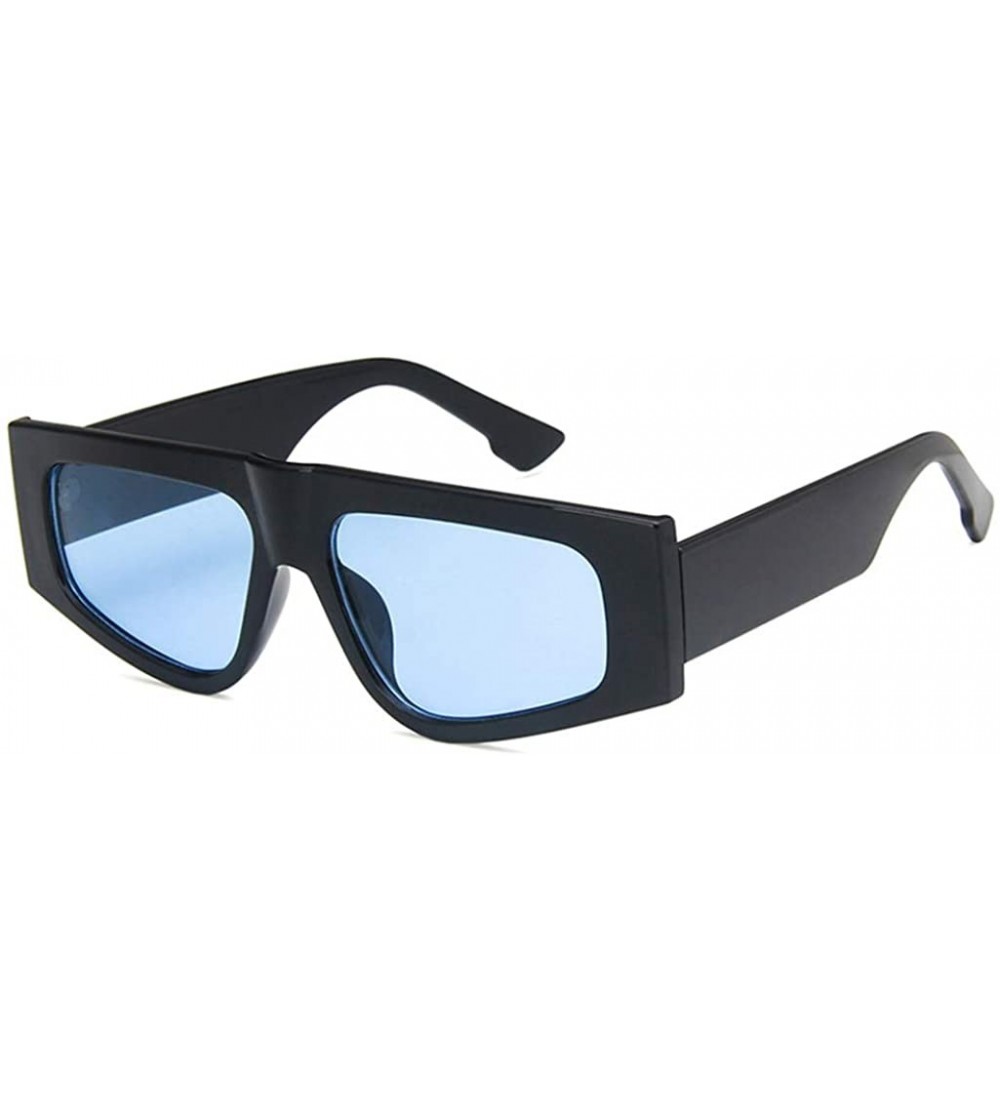 Rectangular Unisex Sunglasses Fashion Bright Black Grey Drive Holiday Rectangle Non-Polarized UV400 - Bright Black Blue - C21...