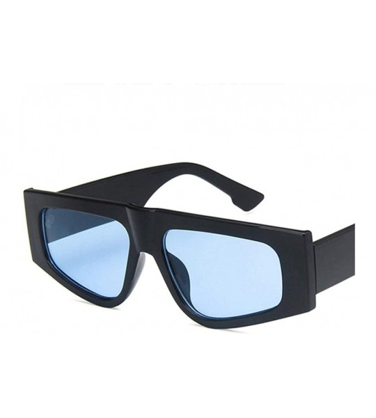 Rectangular Unisex Sunglasses Fashion Bright Black Grey Drive Holiday Rectangle Non-Polarized UV400 - Bright Black Blue - C21...