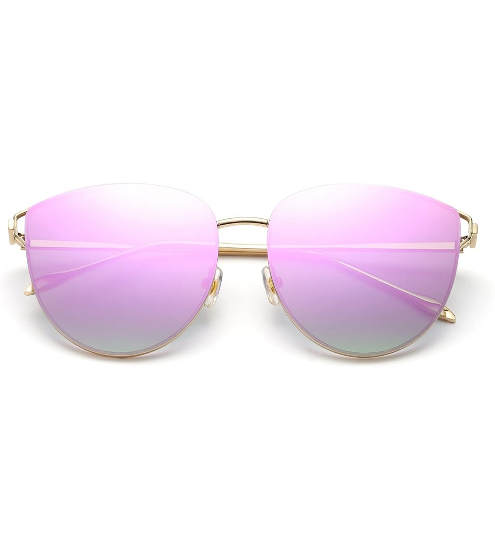 Oversized Womens Oversized Sunglasses Cat Eye Metal Frame Mirrored/Gradient Lenses B2428 - Purple - CS18E5DHTTX $21.63