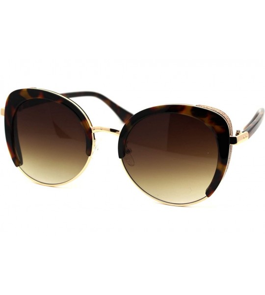 Butterfly Womens Chic Glitter Side Visor Oversize Cat Eye Designer Sunglasses - Tortoise Gold Brown - CK18Y8LYKKC $25.98