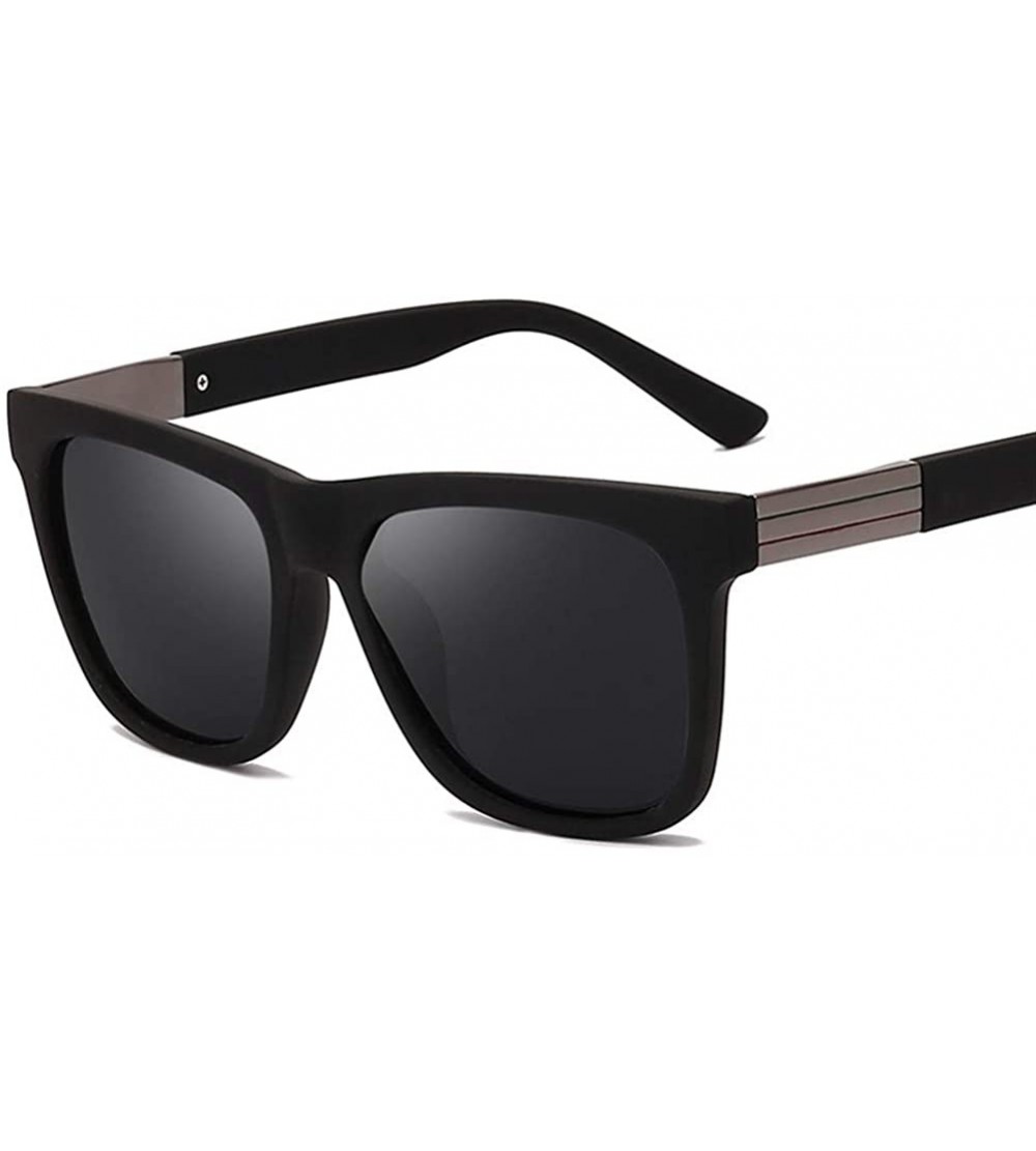 Square Men Women Polarized Sunglasses Fashion Classic Square Frame Mirror Lens Driving Eyewear UV400 - Sand Black - CQ199OISC...