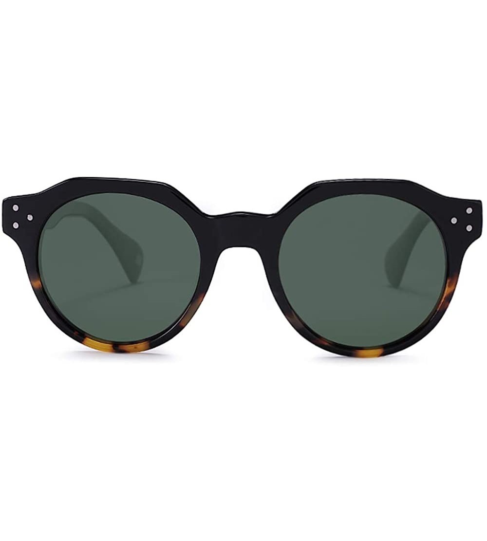 Cat Eye Retro Polarized Acetate Round Sunglasses Cat Eye With Rivet For Women Men UV400 Protection - CQ192HU6CMR $38.81