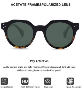 Cat Eye Retro Polarized Acetate Round Sunglasses Cat Eye With Rivet For Women Men UV400 Protection - CQ192HU6CMR $38.81