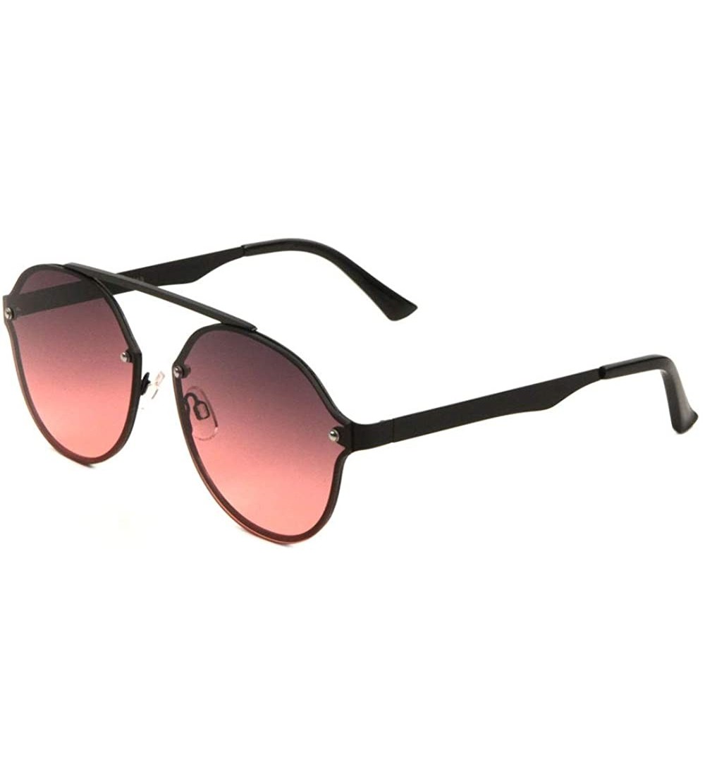 Rimless Semi Rimless Stud Lens Curved Top Bar Round Bridgeless Sunglasses - Smoke Red - CM1908ZQIK7 $26.05