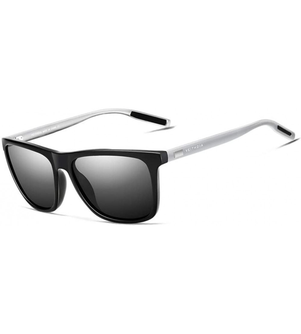 Rectangular Unisex Retro Sunglasses Polarized Lens Vintage Eyewear Accessories Sun Glasses for Men Women - Black Silver Gray ...