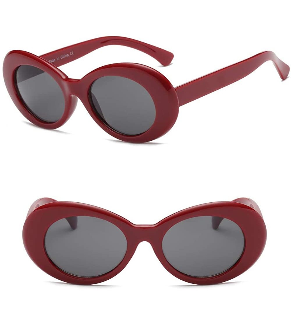 Goggle Women Retro Vintage Fashion Oval Round Clout Goggles Sunglasses - Maroon 2 Pack - CK18K3TD4I4 $24.76