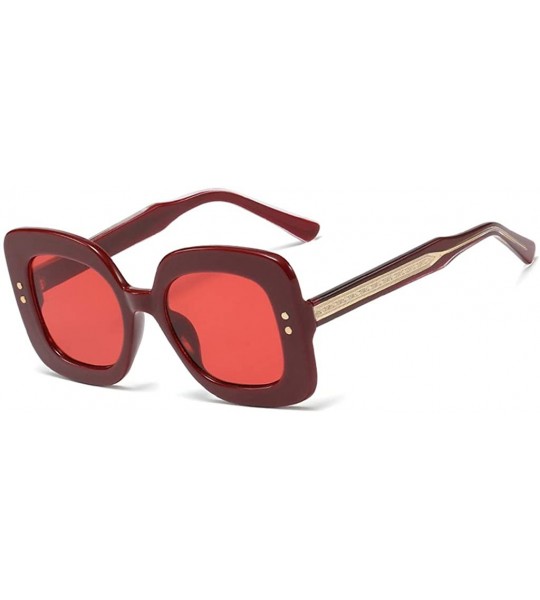 Oversized Ladies Oversized Sunglasses Women Square Rivet Trend Female Sun Glasses Big UV400 - Red - CP1997G8XTO $21.56