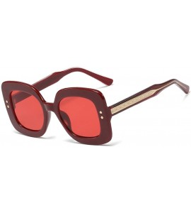 Oversized Ladies Oversized Sunglasses Women Square Rivet Trend Female Sun Glasses Big UV400 - Red - CP1997G8XTO $21.56