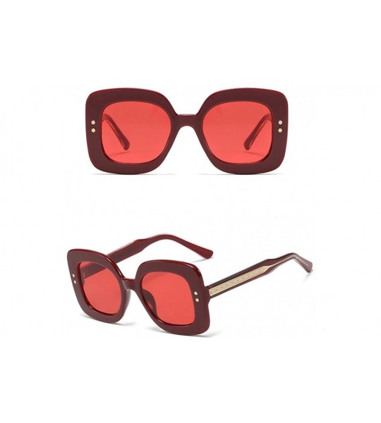 Oversized Ladies Oversized Sunglasses Women Square Rivet Trend Female Sun Glasses Big UV400 - Red - CP1997G8XTO $21.56