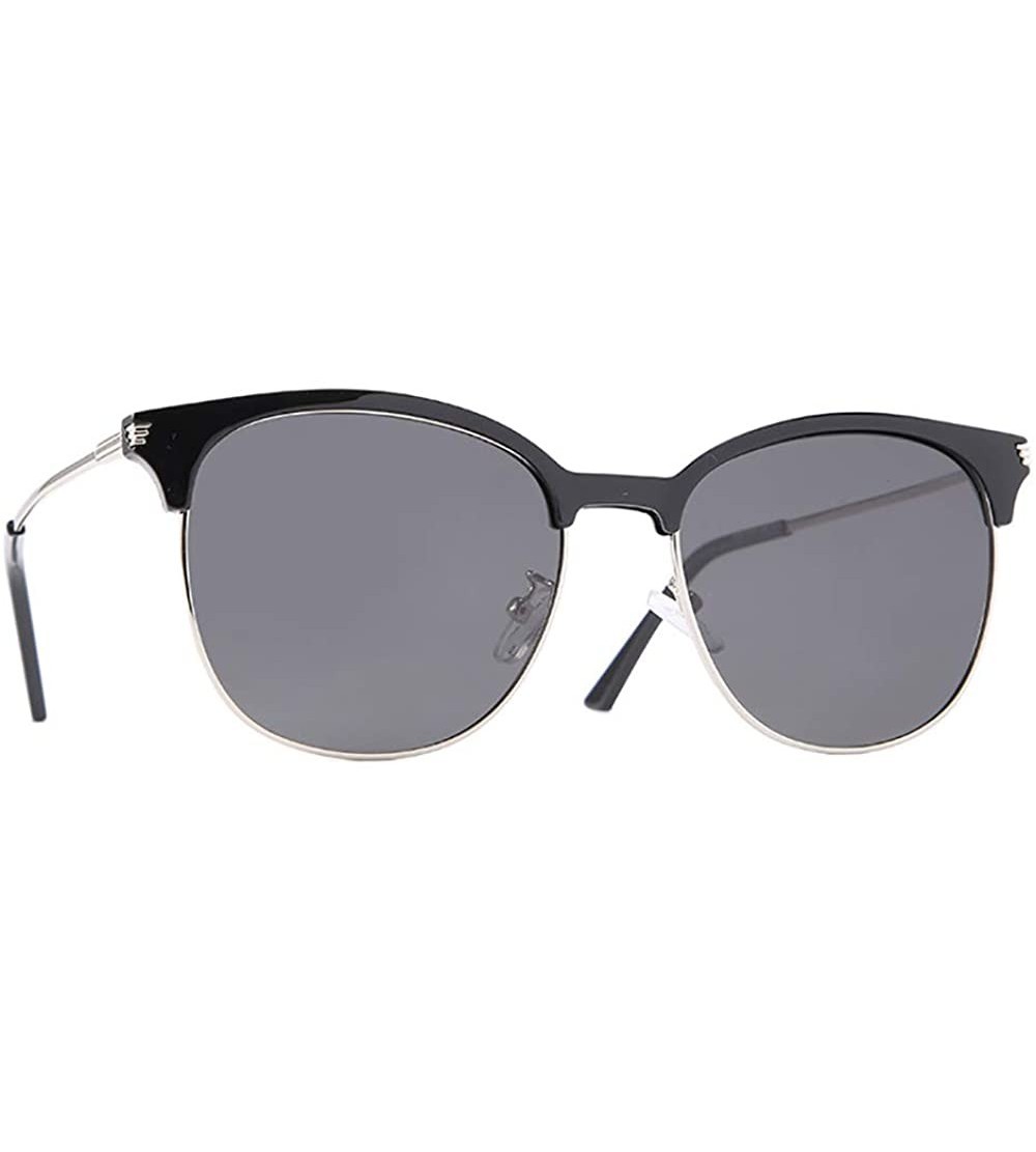 Round Men's TR90 polarizer fashion sunglasses outdoor sun protection riding tide sunglasses - Black Grey C1 - CC1905KAEZ3 $31.13