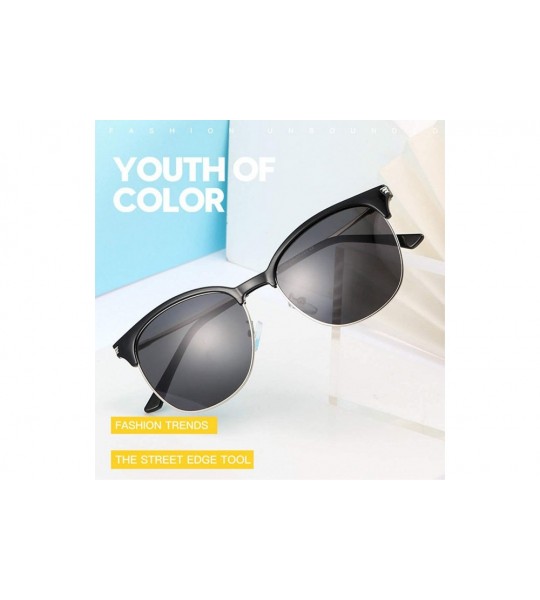 Round Men's TR90 polarizer fashion sunglasses outdoor sun protection riding tide sunglasses - Black Grey C1 - CC1905KAEZ3 $31.13