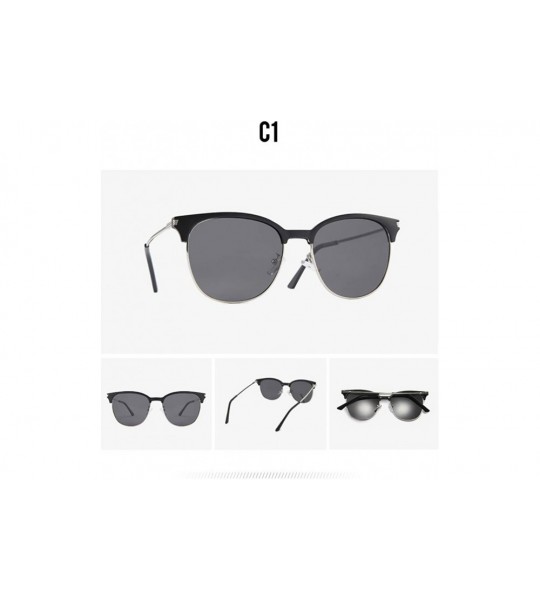 Round Men's TR90 polarizer fashion sunglasses outdoor sun protection riding tide sunglasses - Black Grey C1 - CC1905KAEZ3 $31.13