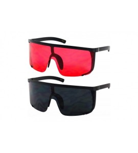 Sport Unisex Oversized Super Shield Mirrored Lens Sunglasses Retro Flat Top Matte Black Frame - Red and Black - CG18Q8Y5SZX $...