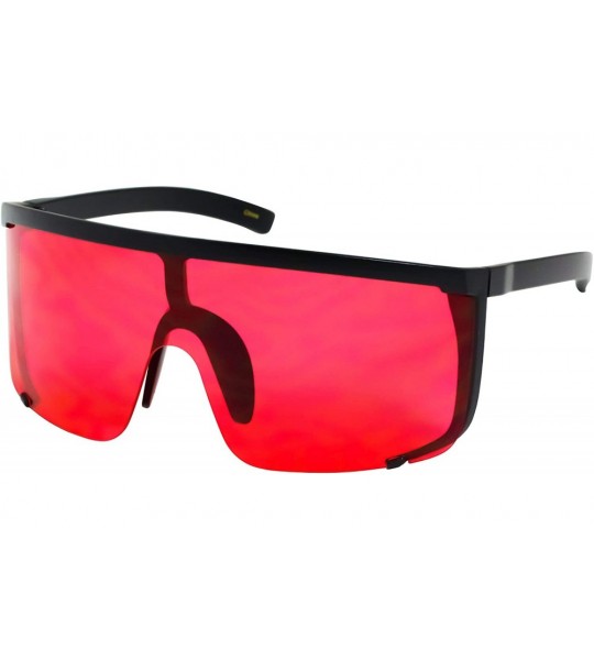 Sport Unisex Oversized Super Shield Mirrored Lens Sunglasses Retro Flat Top Matte Black Frame - Red and Black - CG18Q8Y5SZX $...