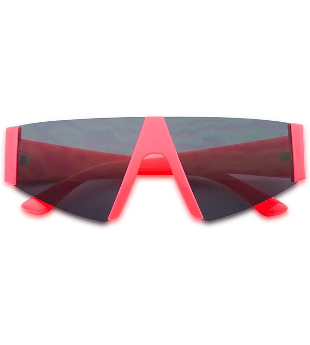 Semi-rimless Forget You Neon Flat Top Semi-Rimless Chunky Shield Style Fashion Sunglasses - Neon Pink Frame - Smoke - CG18WCC...