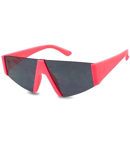 Semi-rimless Forget You Neon Flat Top Semi-Rimless Chunky Shield Style Fashion Sunglasses - Neon Pink Frame - Smoke - CG18WCC...