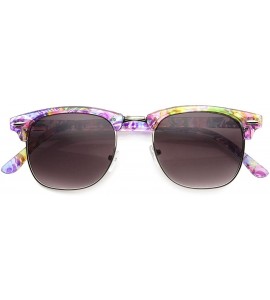 Square Women's Floral Pattern Square Half-Frame Horn Rimmed Sunglasses - Purple-yellow / Lavender - CY121S5Z4ZX $19.99