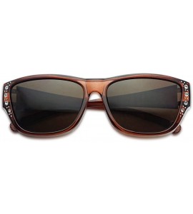 Oversized Women's Square Polarized Fit Over Wear Overs Dark Tinted Sunglasses with Rhinestones - Brown Frame - Brown - CO18Q7...