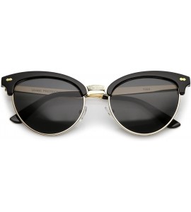 Rimless Women's Semi Rimless Engraved Nose Bridge Oval Cat Eye Sunglasses 55mm - Black Gold / Smoke - CJ184RA2ETS $21.29