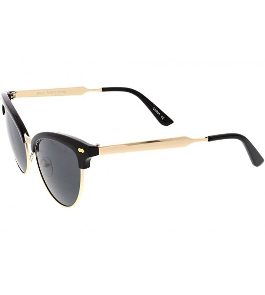 Rimless Women's Semi Rimless Engraved Nose Bridge Oval Cat Eye Sunglasses 55mm - Black Gold / Smoke - CJ184RA2ETS $21.29