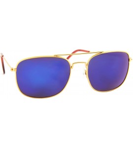 Rectangular Unisex Sunglasses Classic Metal Rectangular Frame Mirrored Aviator - Gold Metal Frame/ Mirrored Blue Lens - CC18L...