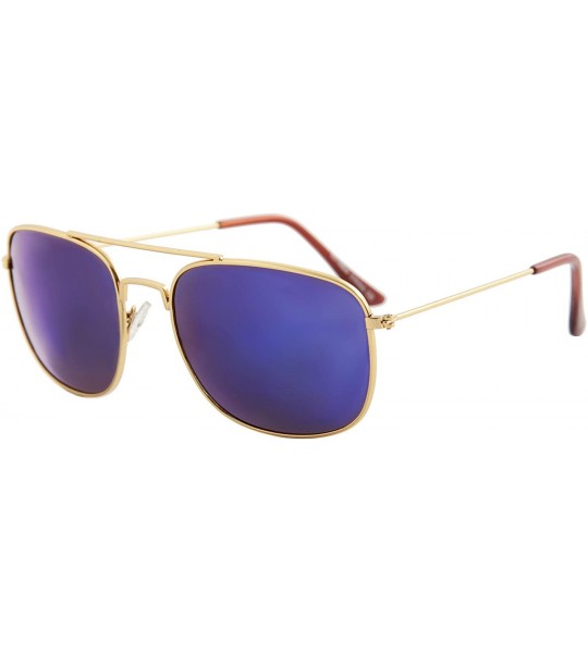 Rectangular Unisex Sunglasses Classic Metal Rectangular Frame Mirrored Aviator - Gold Metal Frame/ Mirrored Blue Lens - CC18L...