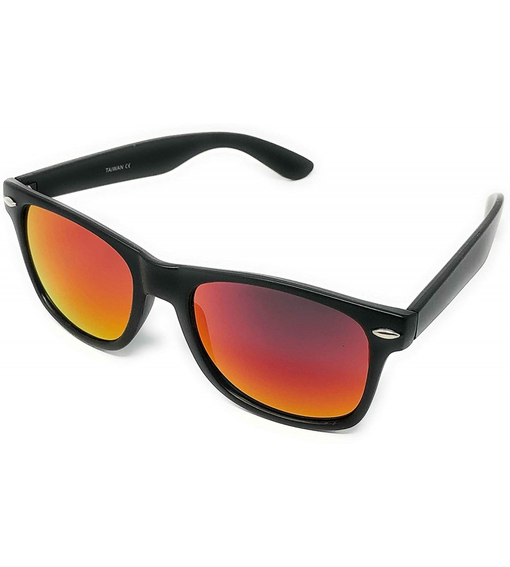 Wayfarer Sunglasses Classic 80's Vintage Style Design - Black- Color Mirror Dark Red - C018SZZL2RE $16.70
