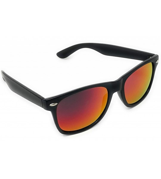 Wayfarer Sunglasses Classic 80's Vintage Style Design - Black- Color Mirror Dark Red - C018SZZL2RE $16.70