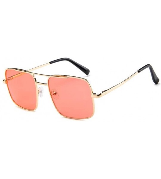 Oversized Big Frame Bicolor Retro Sunglass - Double Beam Ocean Sheet Metal Square Spring-Leg Sunglass - Gold Frame - Red - C7...