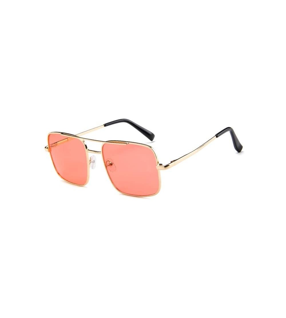 Oversized Big Frame Bicolor Retro Sunglass - Double Beam Ocean Sheet Metal Square Spring-Leg Sunglass - Gold Frame - Red - C7...