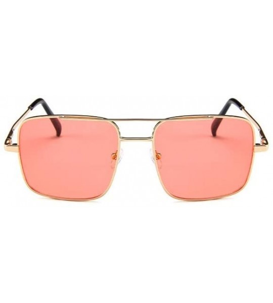 Oversized Big Frame Bicolor Retro Sunglass - Double Beam Ocean Sheet Metal Square Spring-Leg Sunglass - Gold Frame - Red - C7...