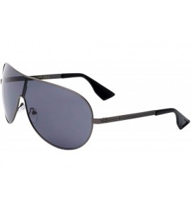 Shield Three Line Temple Curved One Piece Shield Lens Sunglasses - Black Gunmetal - CM199IKSIUH $36.27