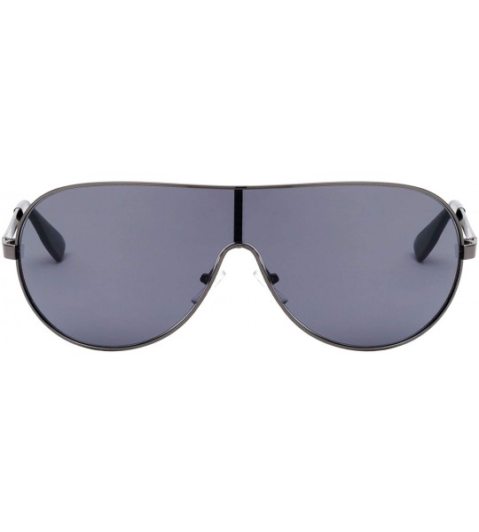 Shield Three Line Temple Curved One Piece Shield Lens Sunglasses - Black Gunmetal - CM199IKSIUH $36.27