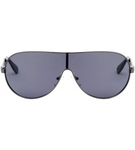 Shield Three Line Temple Curved One Piece Shield Lens Sunglasses - Black Gunmetal - CM199IKSIUH $36.27