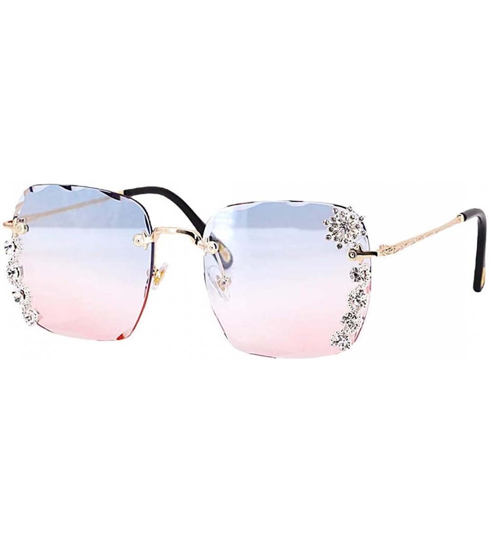 Oversized Women Luxury Diamond Rhinestone Sunglasses Novelty Oversized Square Shades - Pink Blue Lens - C919CK22IWI $34.13