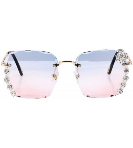 Oversized Women Luxury Diamond Rhinestone Sunglasses Novelty Oversized Square Shades - Pink Blue Lens - C919CK22IWI $34.13