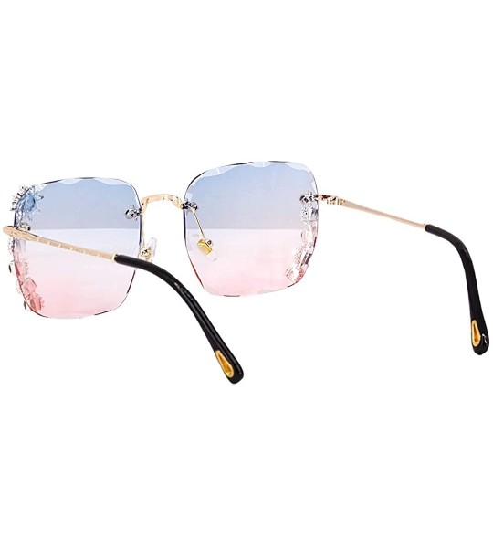 Oversized Women Luxury Diamond Rhinestone Sunglasses Novelty Oversized Square Shades - Pink Blue Lens - C919CK22IWI $34.13