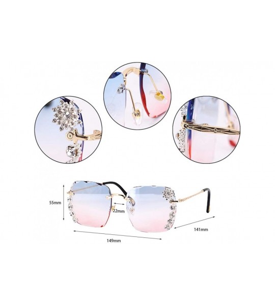 Oversized Women Luxury Diamond Rhinestone Sunglasses Novelty Oversized Square Shades - Pink Blue Lens - C919CK22IWI $34.13