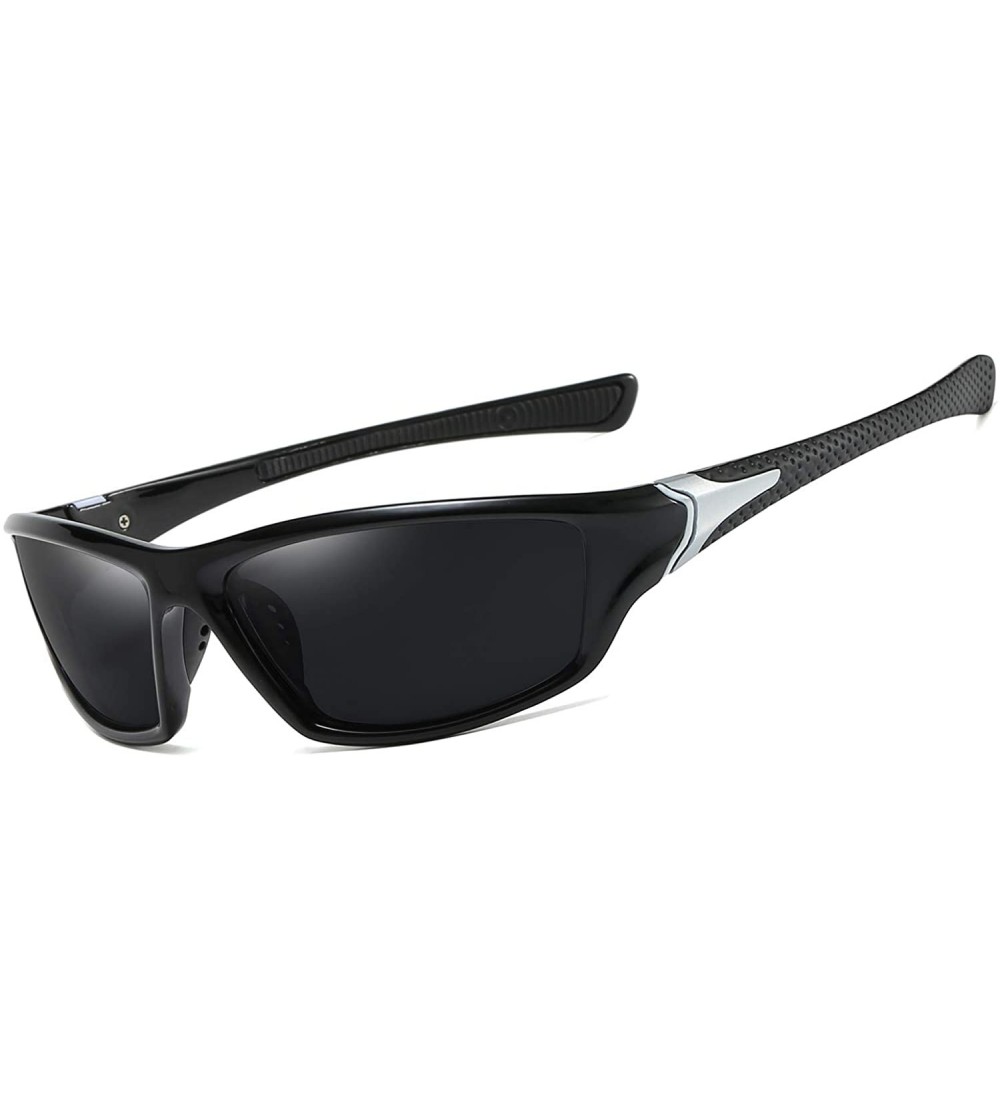 Sport Mens Sport Sunglasses Polarized Eyewear for Driving Fishing Golf Baseball UV400 Protection - Black - CS193HRTU52 $28.28