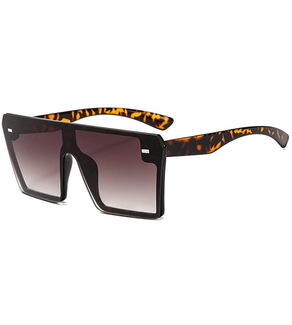 Square Luxury Brand Designer Oversized Sunglasses Women Flat Top Square Frame Shades - Leopard - CC18LCWWEY7 $22.72