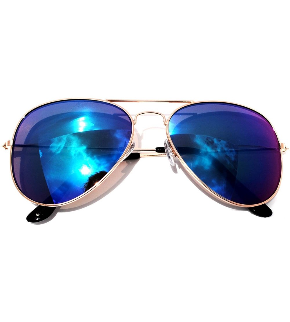 Aviator Classic Aviator Full Mirror Lens Sunglasses Metal Frame Gold Color Unisex - 1blue_ Green - CC11MD69ASX $18.47