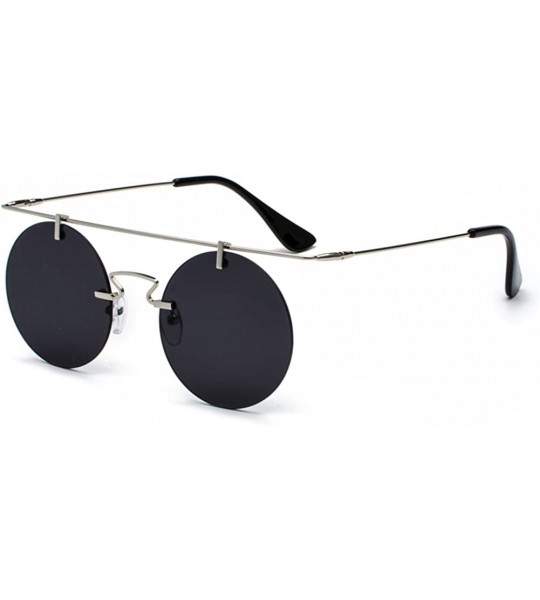 Round Rimless Sunglasses for Women Flat Top Vintage Round Sun Glasses Men Retro Unisex (silver with black) - CX18GLCMQ5S $21.15