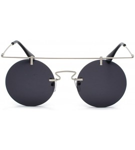 Round Rimless Sunglasses for Women Flat Top Vintage Round Sun Glasses Men Retro Unisex (silver with black) - CX18GLCMQ5S $21.15